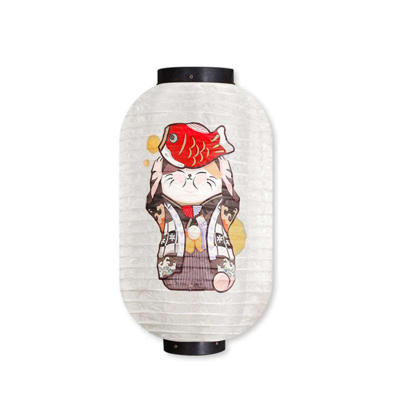 Retro Japanese Style Hanging Lantern Lucky Cat Printed Sashimi Sushi Pub Bistro Restaurant Izakaya Decor Silk Lantern Waterproof