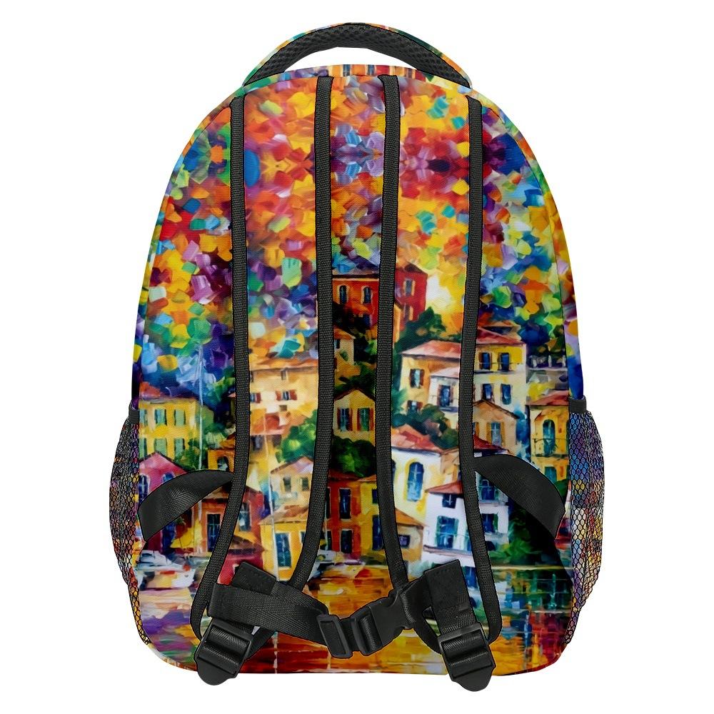 Fashion Novelty Cool Oil Painting Student Bookbag Notebook Backpacks 3D Print Oxford Waterproof Boys/Girls Travel Backpacks