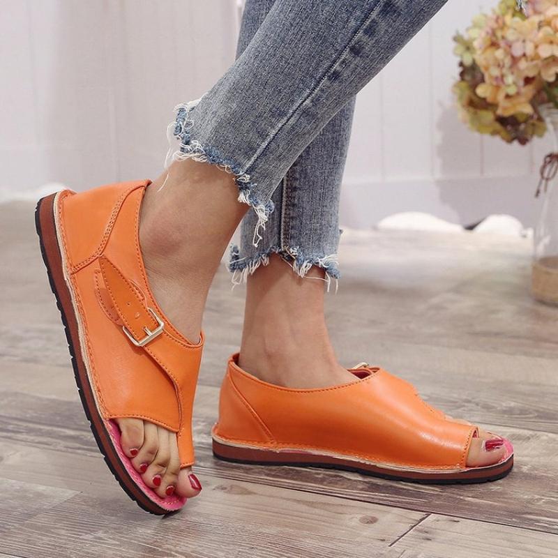 Bohemia Damskie Sandały Letnie Buty dla Pani Retro Skóra PU Odkryte Palce Klapki Plażowe Pasek z Klamrą Obuwie Nowe Klapki