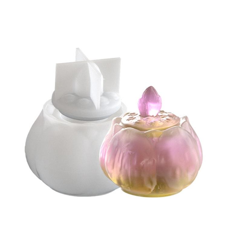 Lotuses Flower Storage Jar Mold Epoxy Resin Mould for Concrete Planter and Pen Organizers Jewelry Making Supplies