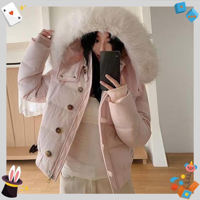 Women Puffy Parkas Winter Warm Casual Preppy Style Cute Cotton Coat Korean Fashion Long Sleeve Faux Fox Hooded Jacket