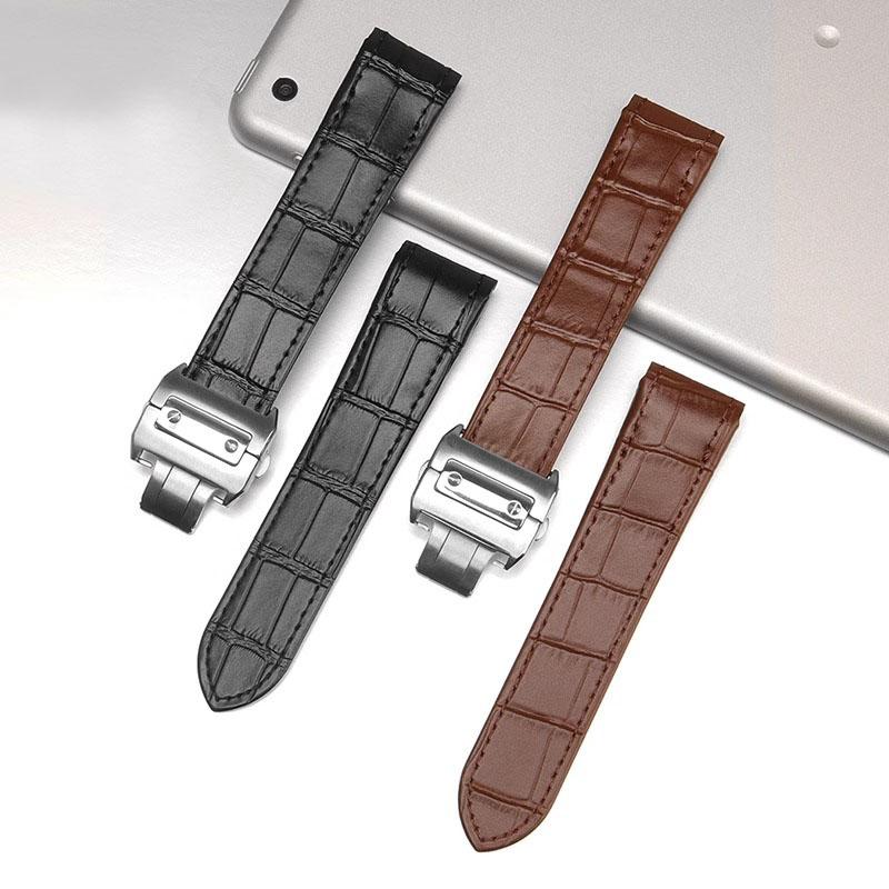 20mm 23mm Genuine Leather Watch Band for Cartier Santos 100 Watch Band Men Women Santos Glue Head Belt Folding Watch Straps