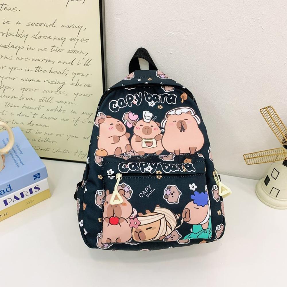 

Thickened Cartoon Animal Daypack Nylon Large Capacity School Bag Creative Capybara Backpack Kids чёрный