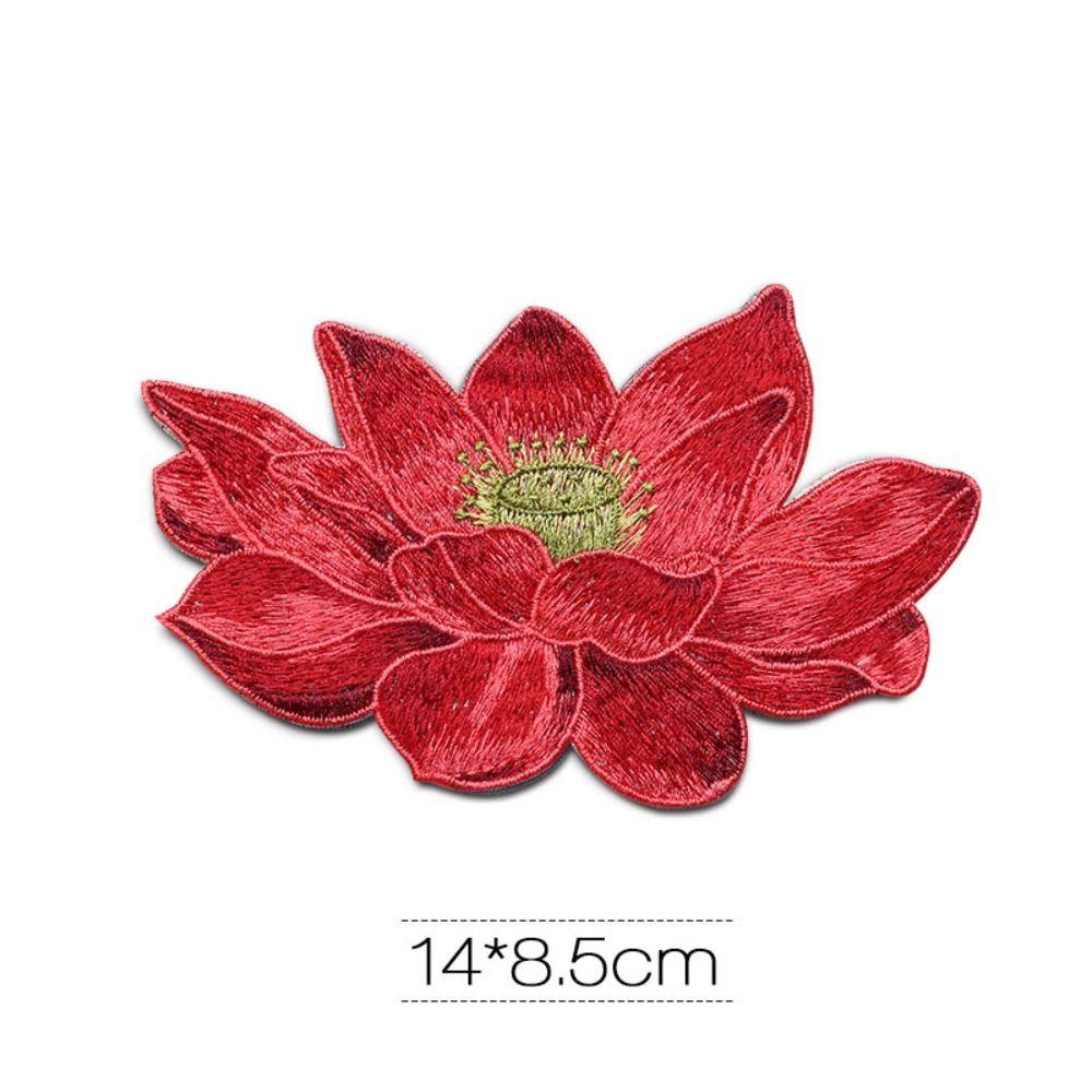 

DIY Вышитые нашивки Без клея Вышитые наклейки Новая нашивка с цветком лотоса красный