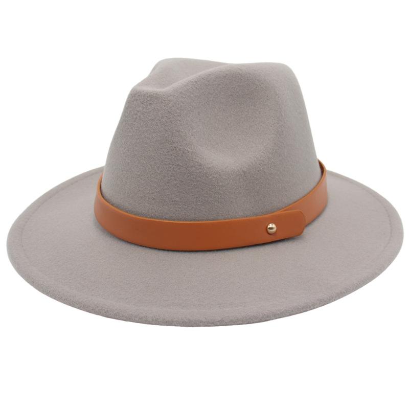 

New Top Hat Small Belt Accessories Solid Color Felt Hat Fashion Woolen Jazz Dance Hip-Hop Foreign Trade Hat M（56-58cm） світло-сірого кольору