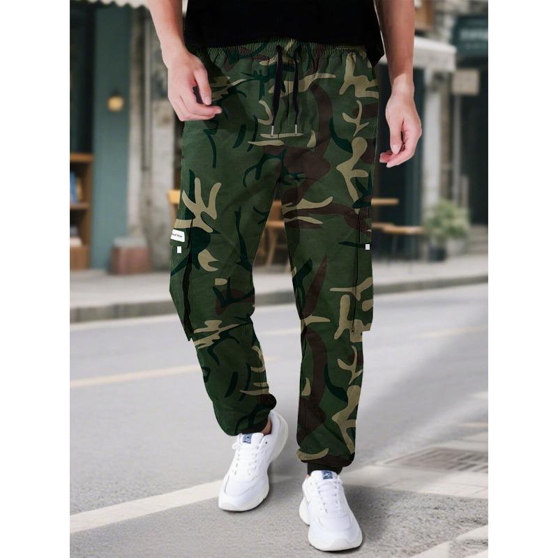 Mens Casual Drawstring Multi Pockets Straight Long Work Cargo Pants