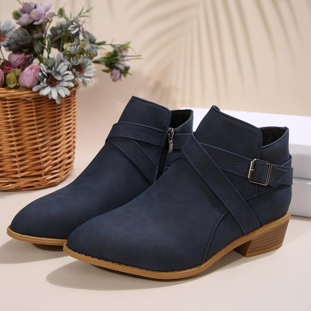 Außenhandel Übergröße spitze Chelsea Boots 2025 Herbst neu gekreuzter Riemen Seitenreißverschluss mittlerer Absatz Stiefeletten Damen 43