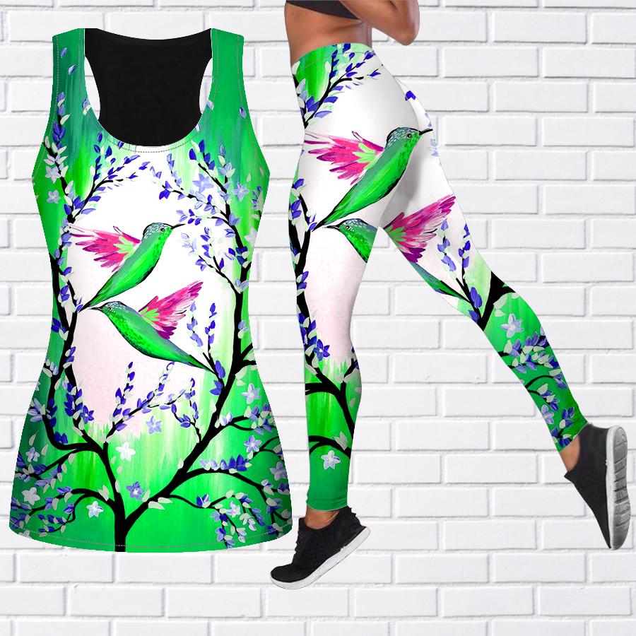 Red Flower Birdie Print Yoga Outfit for Women Fashion Workout Leggings Fitness Sports Casual Yoga Pants