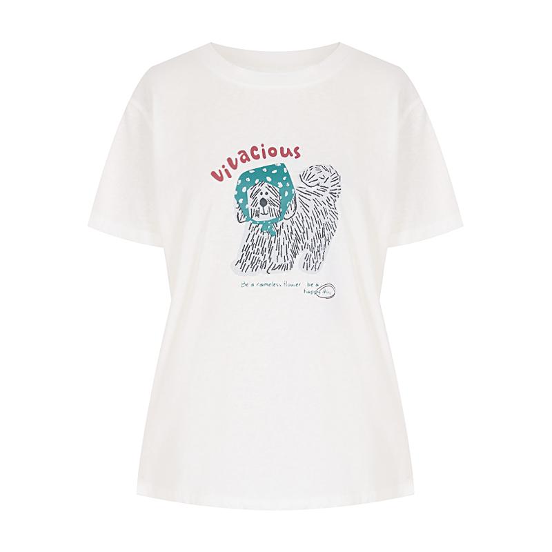 SELLY'S Happy Puppy Round T-Shirt_I6B-Cts036