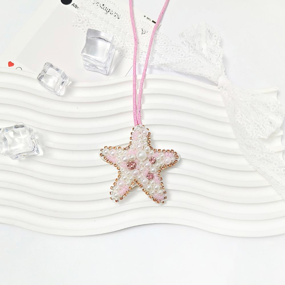 3D Beaded Conch Shells Starfish Hanging Rope Keychain Rhinestone Beaded Patches Crystal Bag Charm Handmade Hanging Decoration