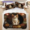 Tabby Cat Pattern Bedding Quilt Set Quilt Cover Pillowcase Home Decoration Birthday Gift (1 * duvet cover + 2 * pillowcase, without core)