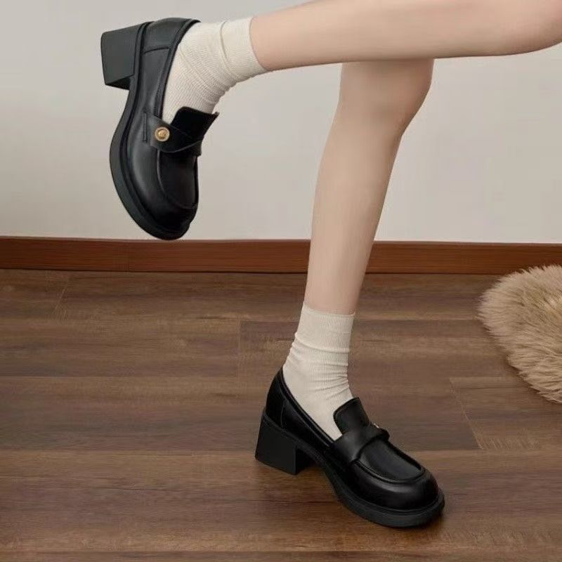 Muffin thick heel women's shoes versatile shoes children 2025 spring and autumn new fashion single shoes loafers platform small leather shoes women