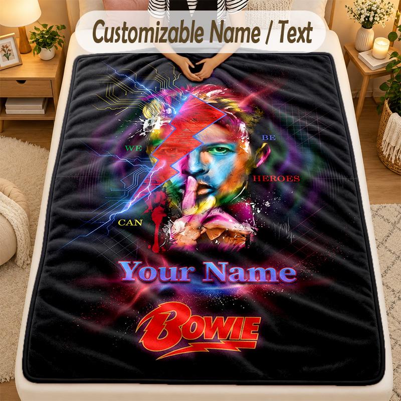 Flannel BlanketDavid Bowie Custom Name Text Personalized Soft Warm Throw Blanket Home Decor Gift