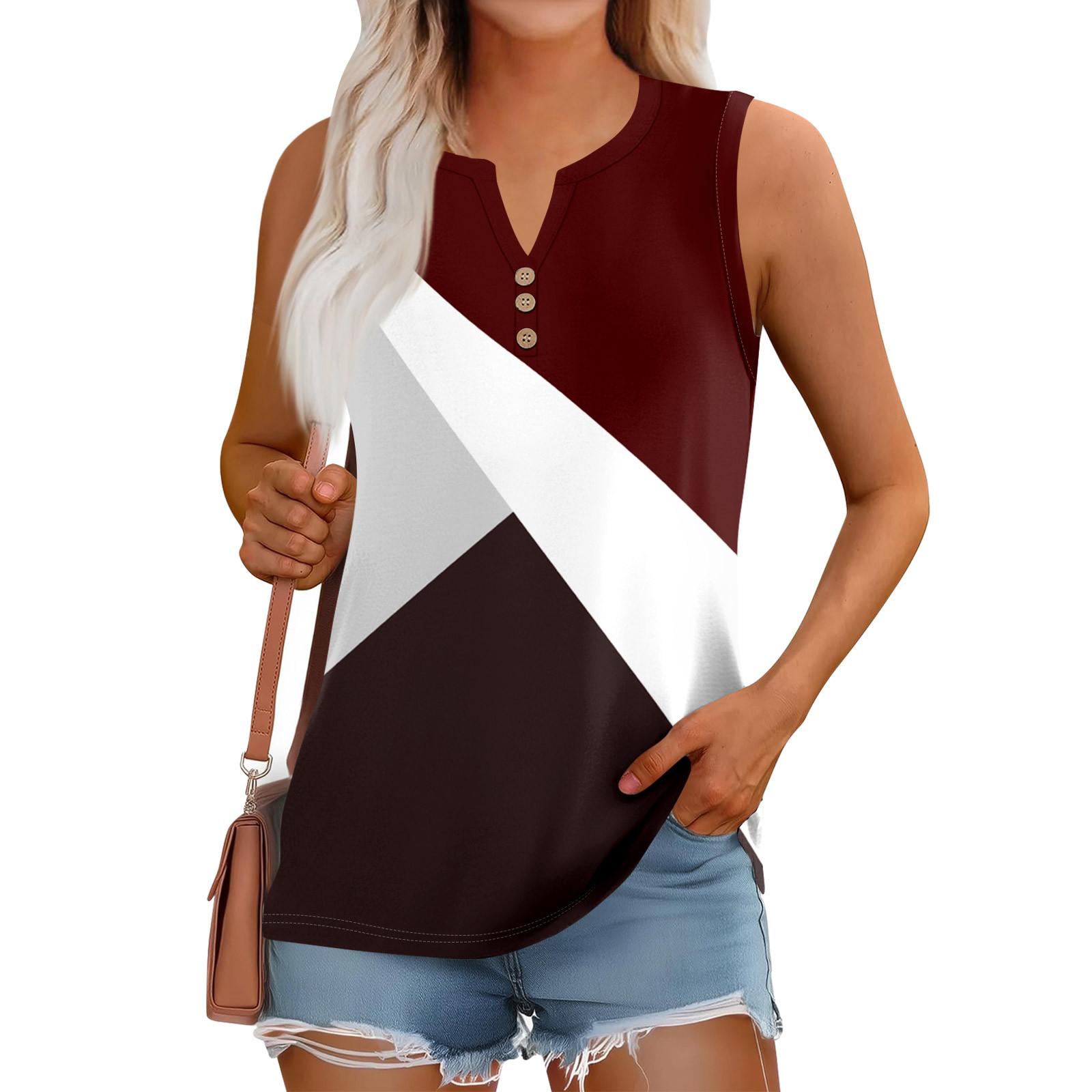 

Жіноча літня безрукавка без рукавів вільний топ з V-подібним вирізом та коротким рукавом M винний