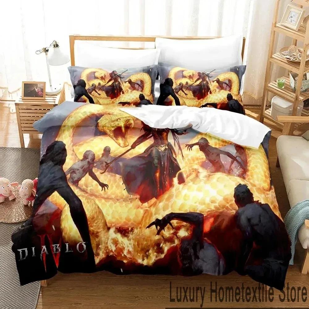 3D Print Diablo IV Game Bedding Set Duvet Cover Bed Set Quilt Cover Pillowcase Comforter King Queen Size Boys Adult Bedding