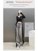 Women's Plus Size High Waist Color Block Wide Leg Jeans - American Design, Loose Fit, Floor-Length, Slimming