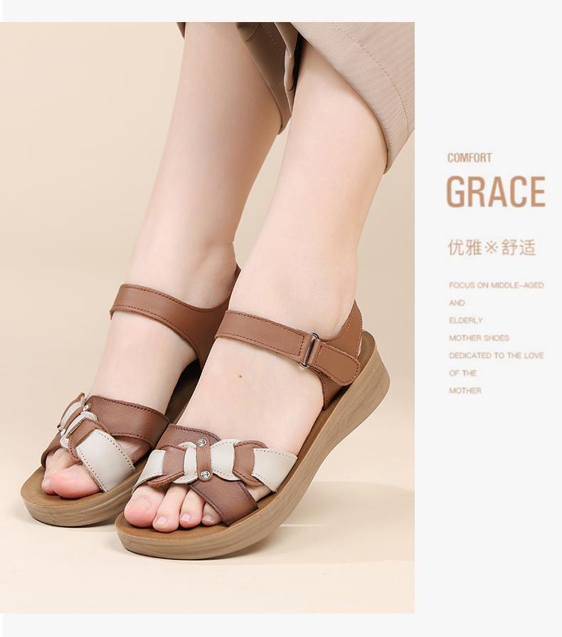 Top layer cowhide mother sandals summer new soft soled non slip women's shoes flat bottomed comfortable versatile leather shoes