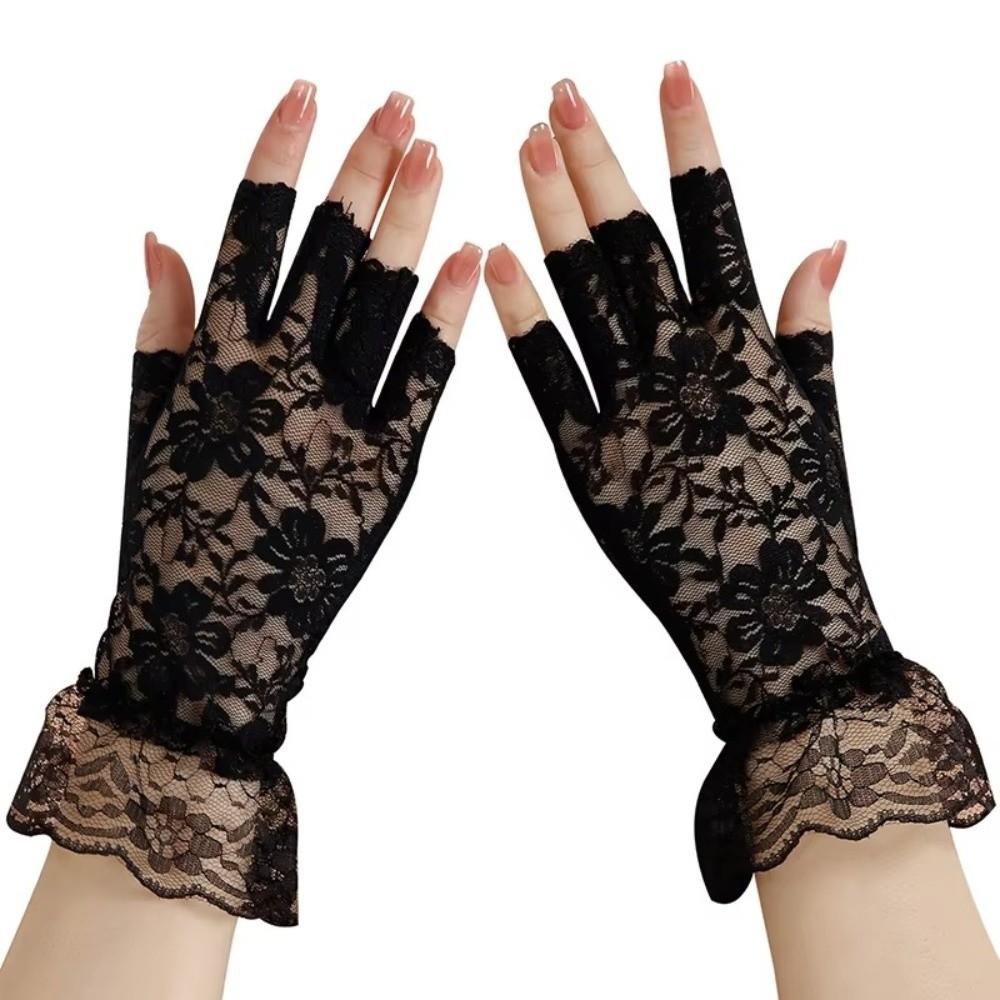 Thin Lace Gloves Half Finger Touch Screen Gloves Summer Sun Protection Gloves  Bride Accessories