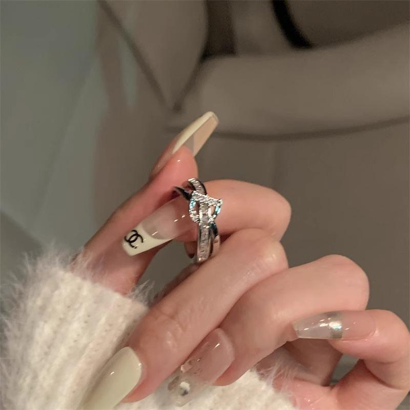 Over 120 Styles Korean style zircon diamond ring women's 925 sterling silver spring and summer niche light luxury high-end index finger ring open ring