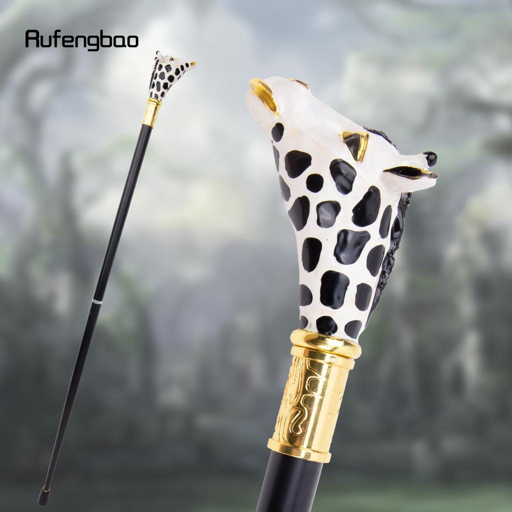 Ceramic White Black Giraffe Head Metal Fashion Walking Stick Decorative Party Walking Cane Halloween Mace Wand Crosier 95cm