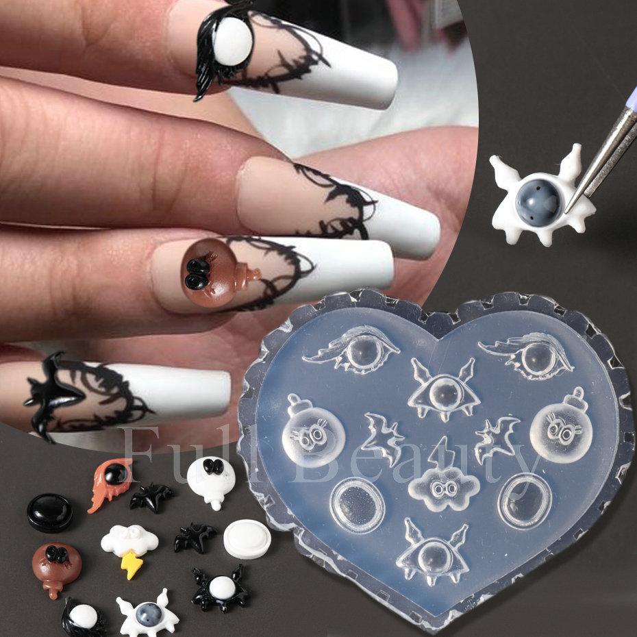 Nail Art Silicone Mold Winter Christmas Snowman Elk Halloween Skeleton 3D Carving Nail Art Tool