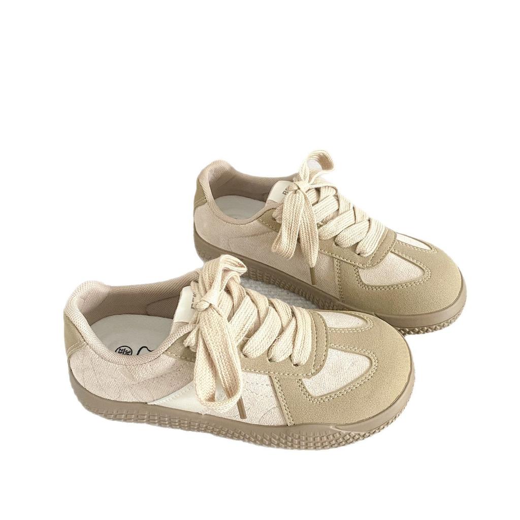 Retro round head color matching casual board shoes lace-up German training shoes 2025 new versatile little white shoes women's spring and autumn