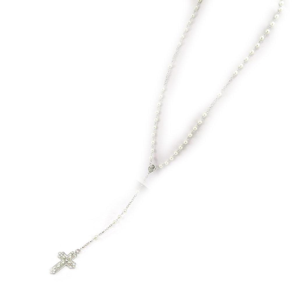 Les Trésors De Lily [L1641] - Silver Ivory 'Mystic Cross' Designer Necklace