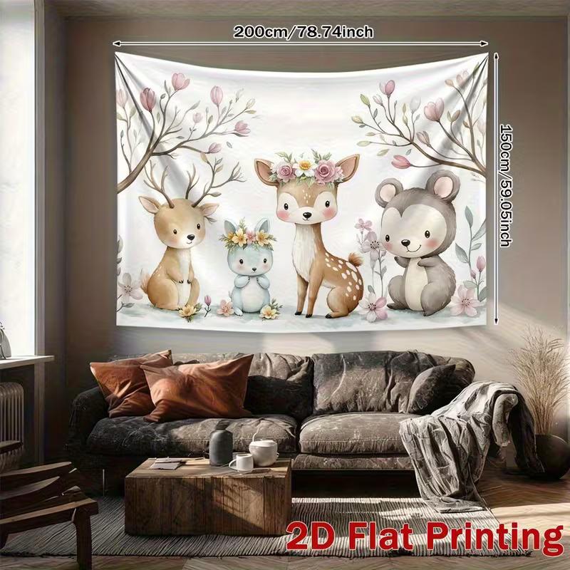 

2D Whimsical Woodland Nursery Tapestry Adorable Creatures with Flower Crowns Art Print 47.2x31.5inch/120*80cm