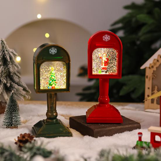 Christmas Wind Light USB/Battery Powered Mailbox Design Lamp Retro Sequin Glass Ball Santa Claus Snowflake Table Lamp Xmas Decor
