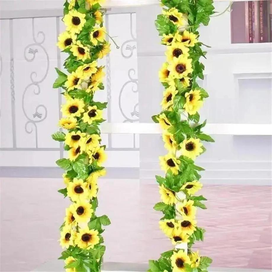 260cm Simulated Sunflower Vine Air Conditioning Duct Decor Wrap Sunflower Flower Garland Wedding Arch Decoration Plastic Flowers
