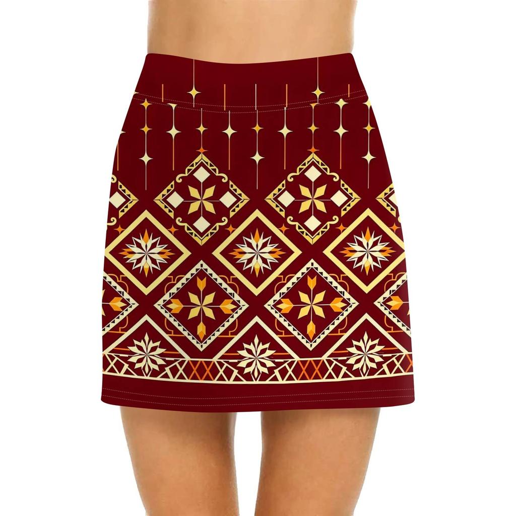Women's Casual High Waist  Print Short Half Skirt Sports Skirt Pleated Skirt