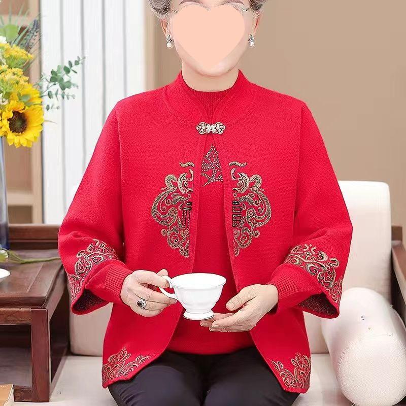 

Элегантный комплект-двойка для женщин среднего и пожилого возраста - Модная осенняя одежда больших размеров для свадеб и праздничных мероприятий. 4XL for 150-160 jin