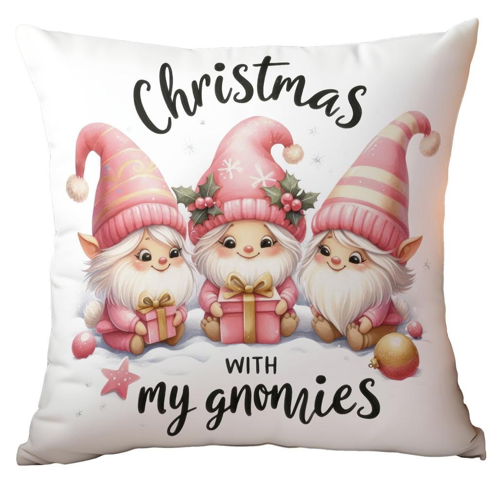 Christmas Pink Snowman Short Plush Pillow Cover Car Printed Sofa Cushion Home Pillow Cover Premium Durable Quality