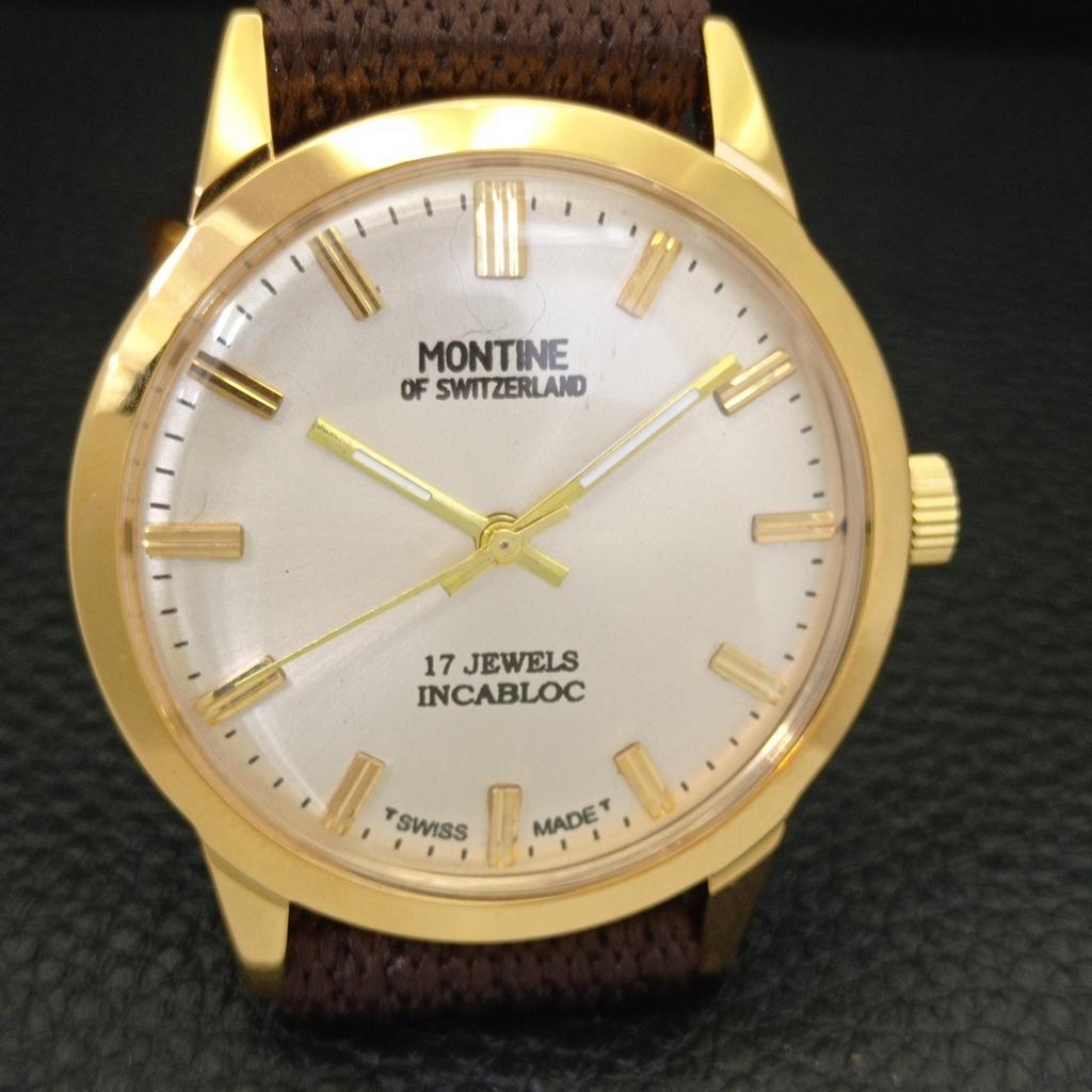 SWISS VINTAGE MONTINE HAND-WINDING MENS REFURBISHED SILVER DIAL WATCH a441559-5