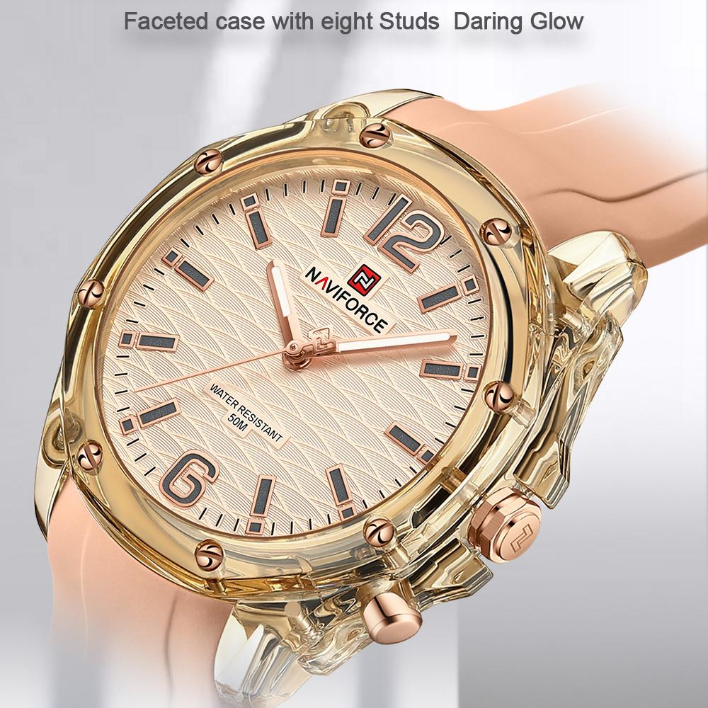 Naviforce Women's Simple Watch Quartz Movement Luminous Pointer Waterproof 50m Silicone Strap Lightweight Women's Girls Casual Fashion Watch NF6103