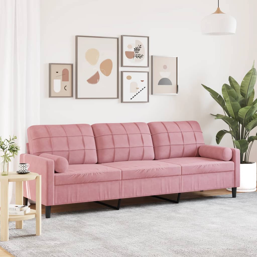 3 Seater Sofa with Decorative Cushions Pink 210 cm Velvet