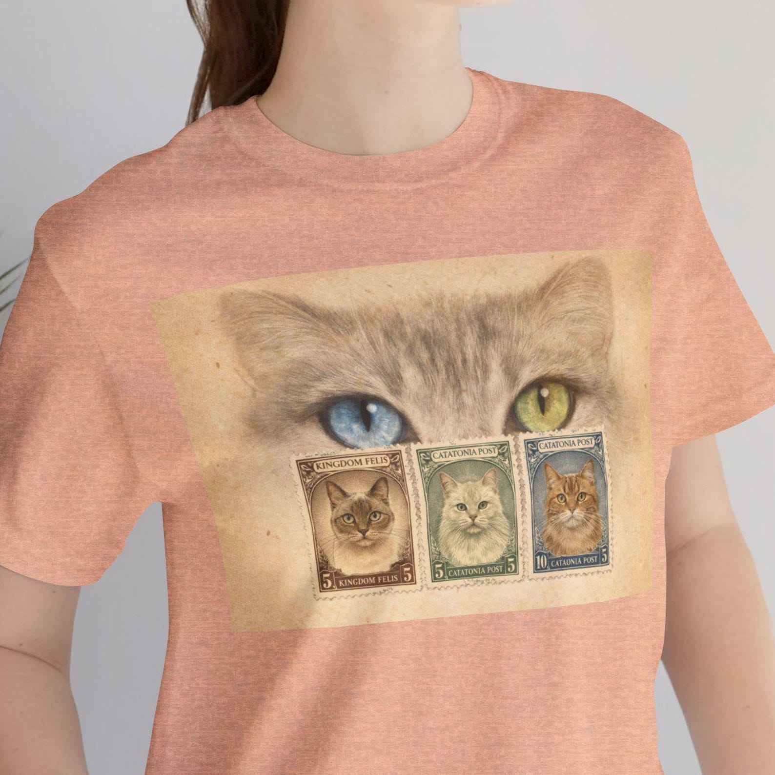 Retro Cat T shirt with Stamp Illustration, Cute Cat Tee, Retro Postage Style Shirt, Cat Lover Gift, Postage Stamp CaT shirt M