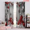 2pcs 2D Flat Printing Merry Christmas Curtains Winter Wooden Snowman Versatile 100% Polyester Without Electricity Spring Party &