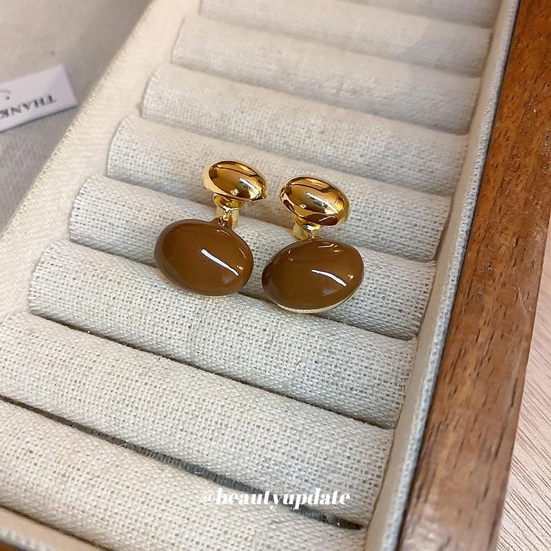 Real Gold Electroplated Silver Needle Oval Drip Earrings, a Niche Two-wear Stud Earrings, Light Luxury and High-end Earrings for Women