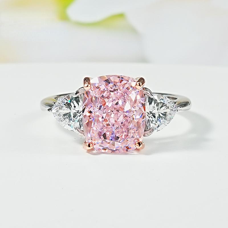 

Luxury Pink Diamond Radian Ice Cut 925 Silver Ring Set with High Carbon Diamond Temperament Versatile Ice Cut 5