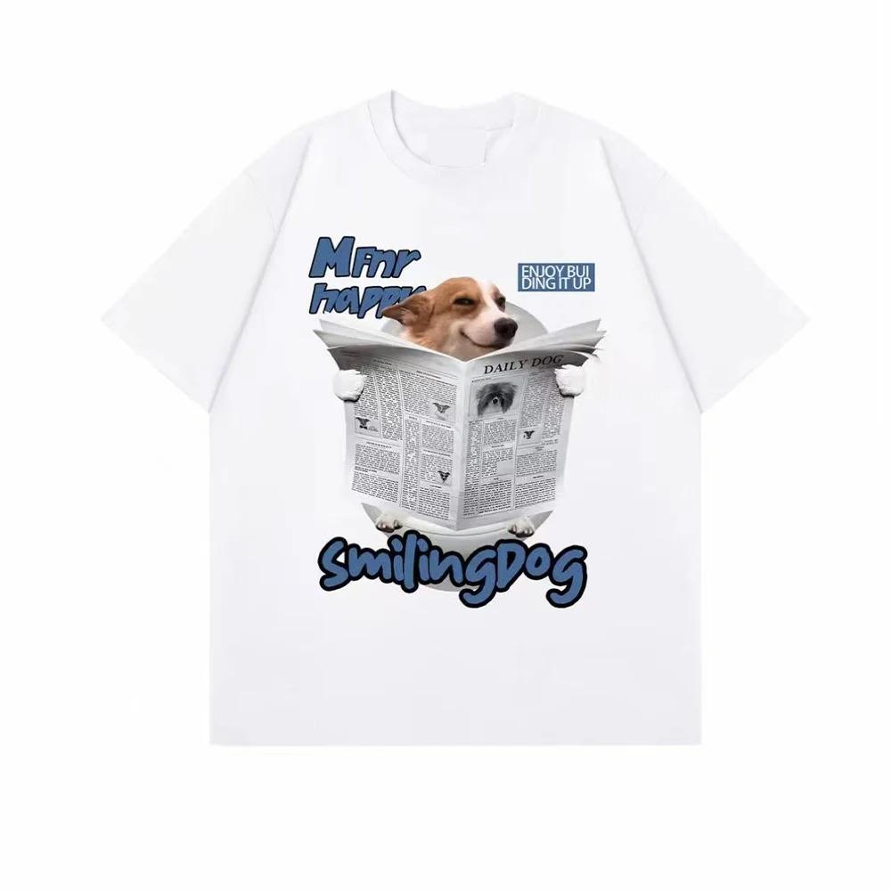 

Ретро уличный стиль футболка с принтом собаки для мужчин женщин из хлопка с короткими рукавами и подходящая для лета удобная XXXXXL белый