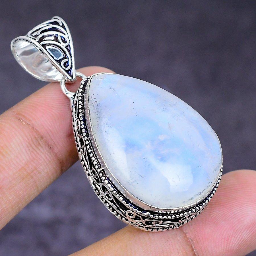 Natural Moonstone Gemstone 925 Sterling Silver Jewelry Pendant 1.97" ETC-14611
