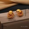 Gold C-Shaped Round Hoop Earrings with Bright Surface, French Light Luxury, High-End Stainless Steel