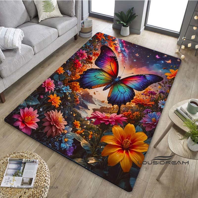 Customizable3D Luxury Dream Butterfly Flower Non-Slip Carpet for Home Living Room Bedroom Sofa Washable Kid Play Area Rug Decor