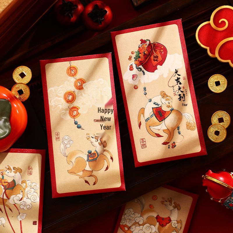 Enveloppes Rouges Année du Cheval 2026 - Mignon Lai See de Style Chinois pour Vœux du Nouvel An et de la Fête du Printemps