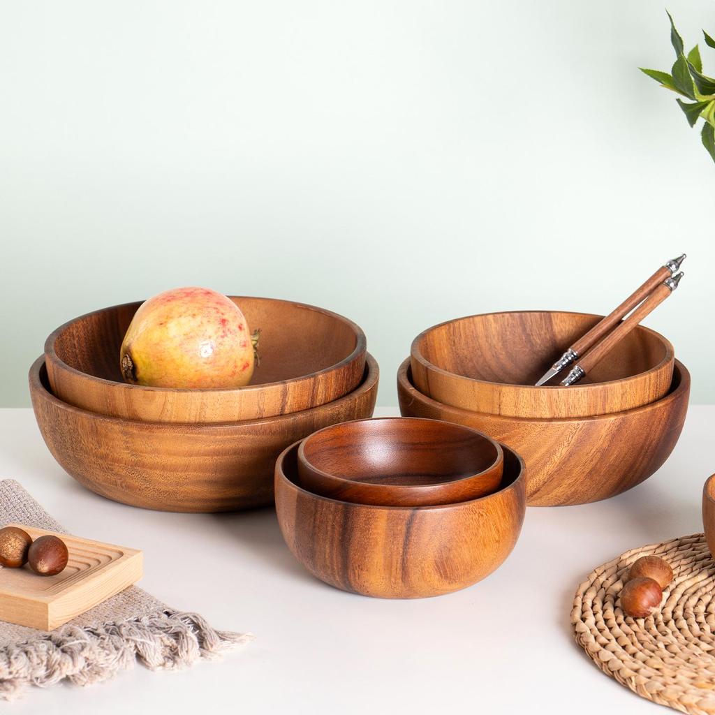 Large Japanese Acacia Wood Bowl - Salad, Rice, or Soup