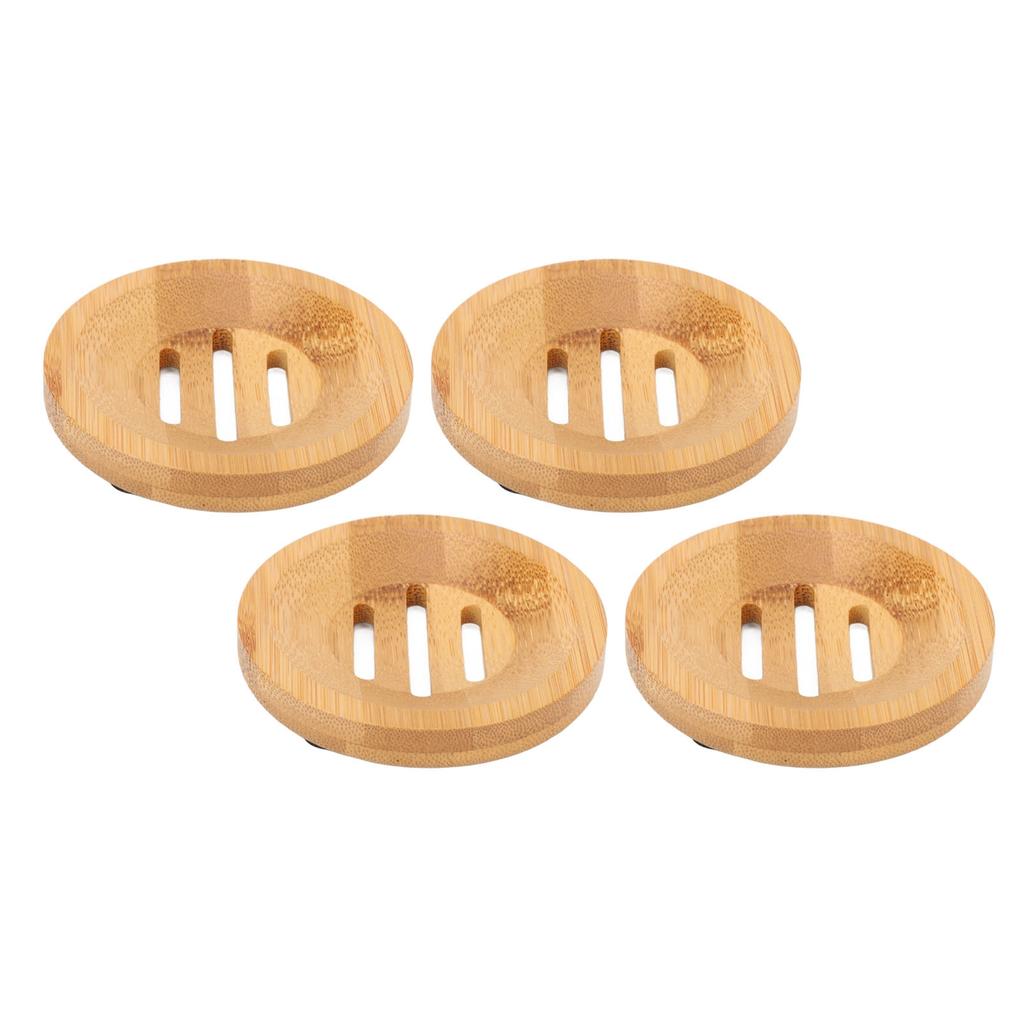 4Pcs Bamboo Soap Rack Drainable Easy to Clean Bathroom Kitchen Soap Holder Dia 8cm