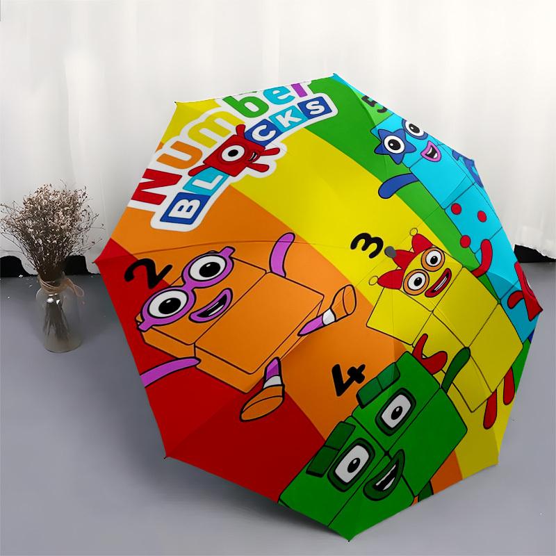 Number Blocks, Rainbow Themed Automatic Opening and Closing Umbrella, Compact Travel Umbrella, Lightweight and Portable, Suitable for Beach