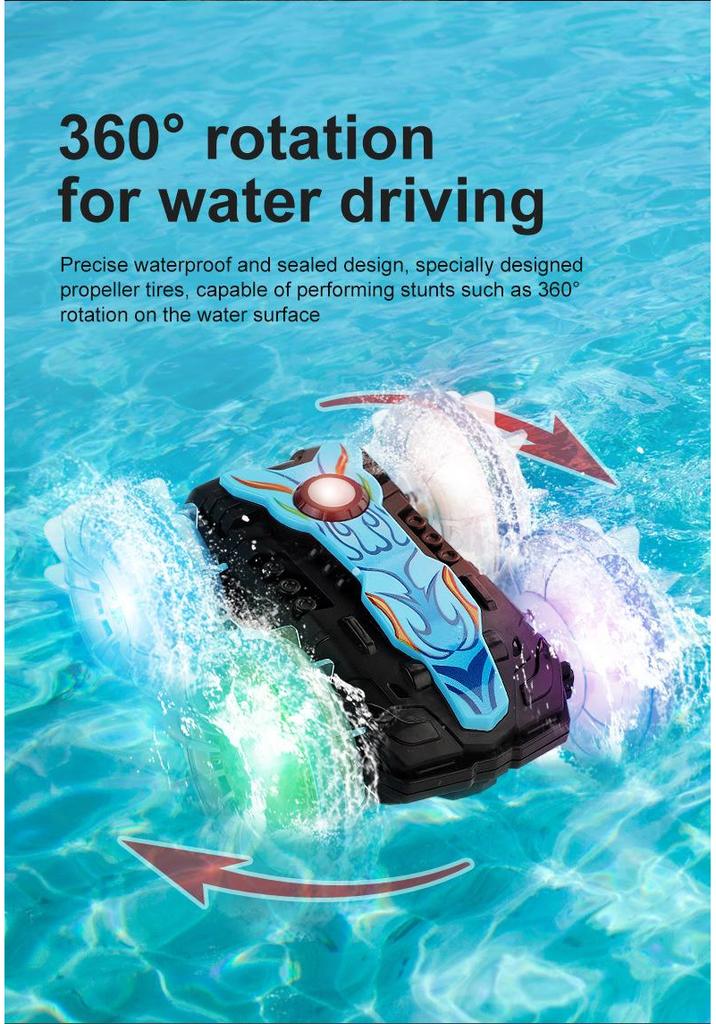 Stunt Remote Control Car with Light Wheels, Dual Remote Control Amphibious Off-Road Vehicle, Rotatable Kids Electric Toy Car