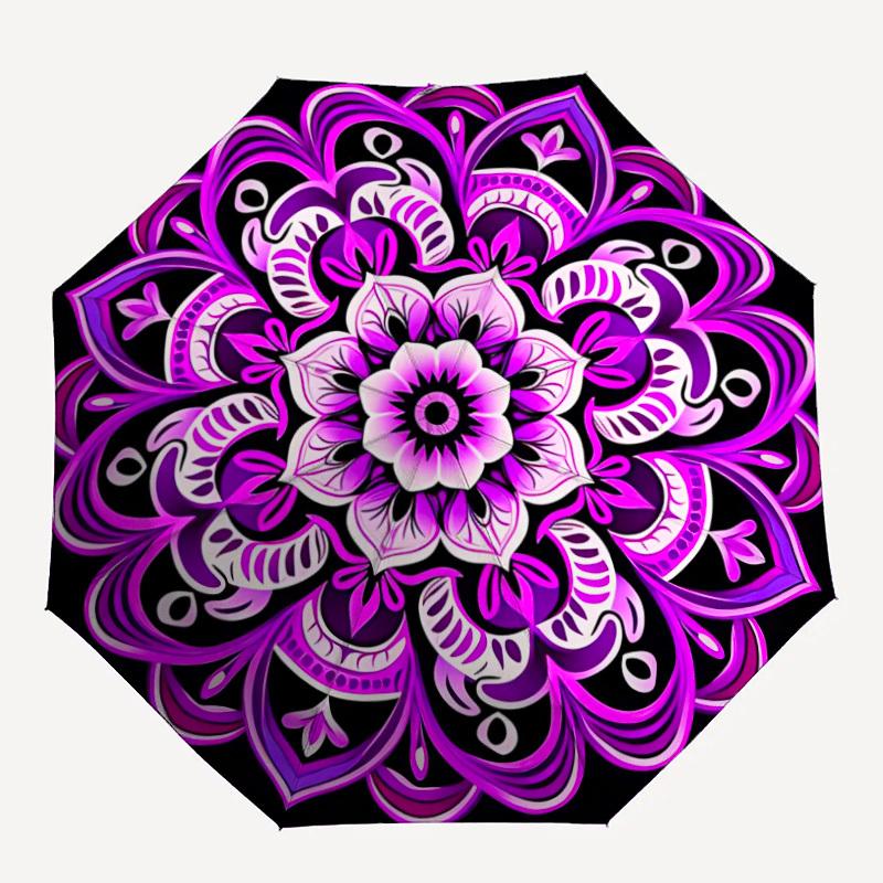 1pc Purple Mandala Pattern Automatic Folding Umbrella. Portable collapsible design, Best  birthday festival gift yy250924173
